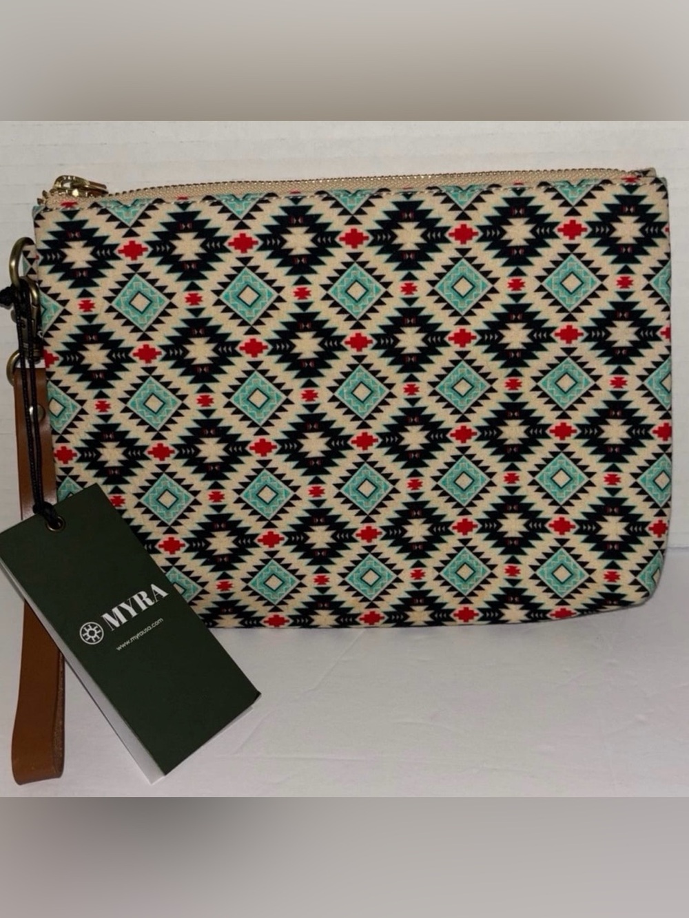Myra Bag Teal Black Red Aztec Wristlet Clutch brand new with tags